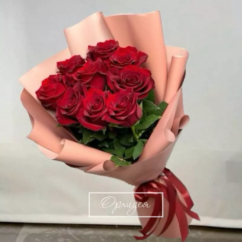 Моно букет 9 роз 70 см