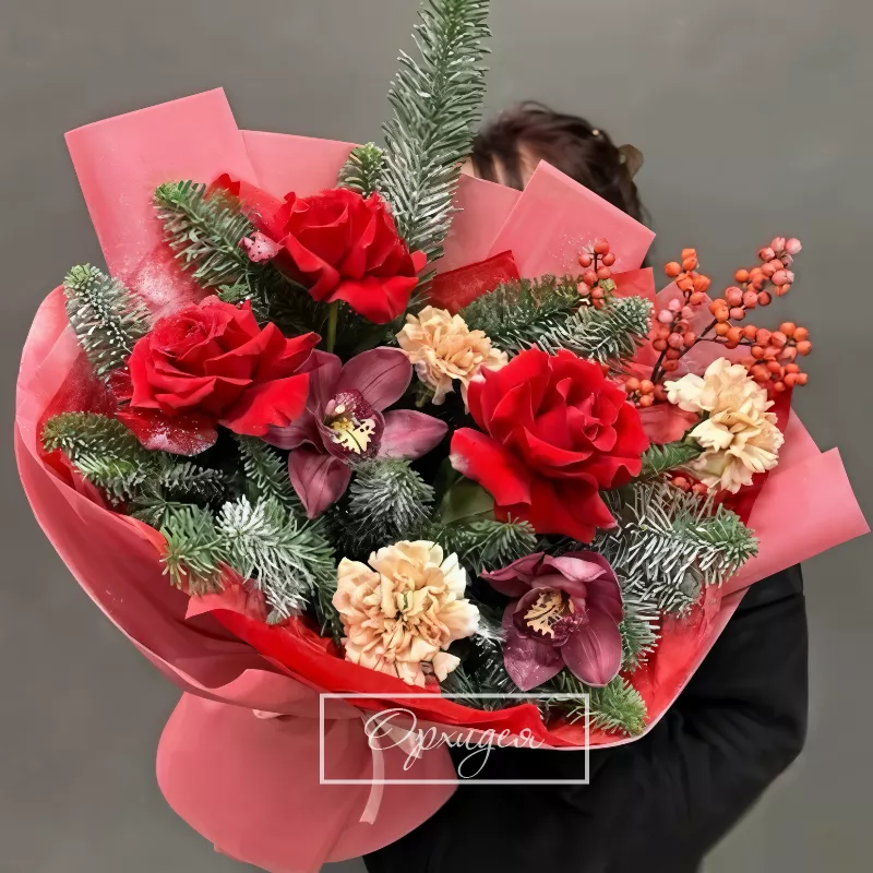 Сборный букет с елью Поздравляю!