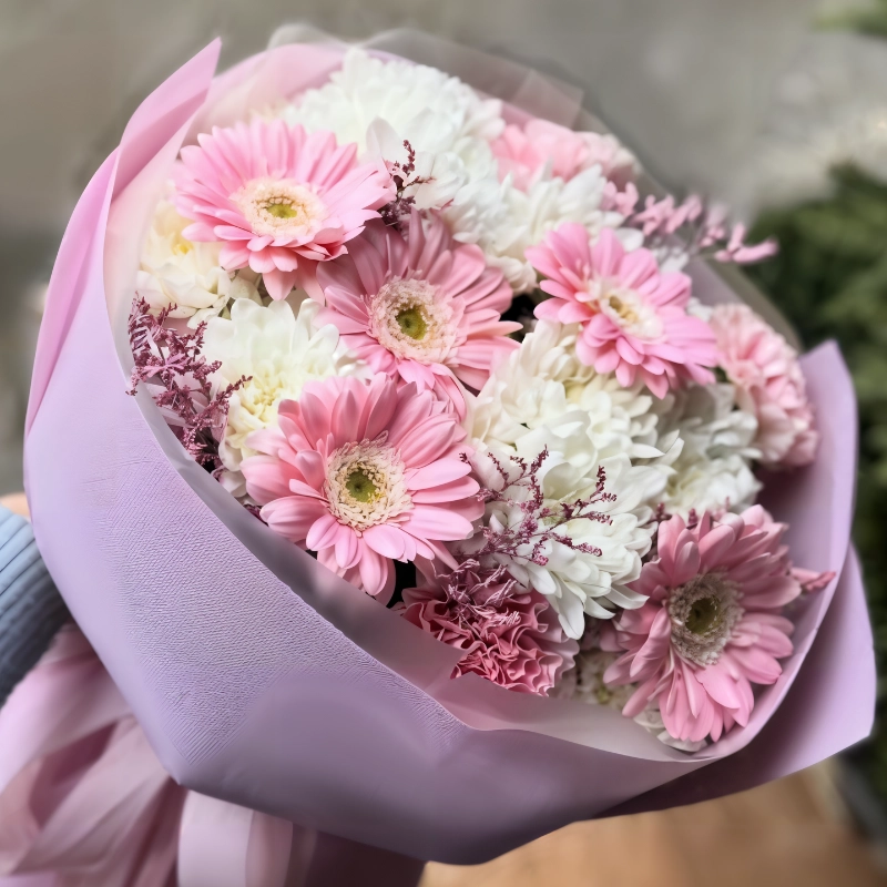 Сборный букет с Герберами Розовый опал от интернет-магазина «Орхидея» в Надыме